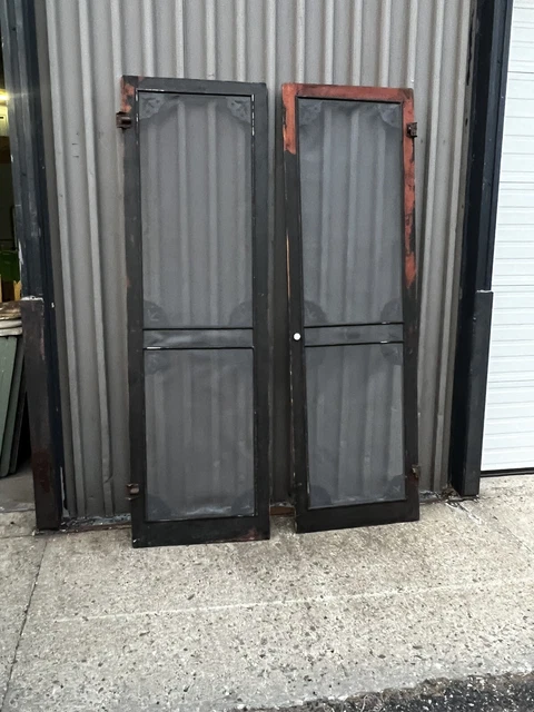 WOW rare Pair c1884 screen doors ORIGINAL hardware - black 93” x 28.25 x 1 1/8”