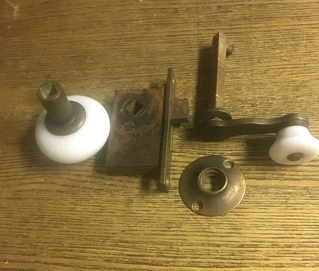 Rare Antique French Door White Porcelain & Cast Brass Passage Door Set, c1890 4