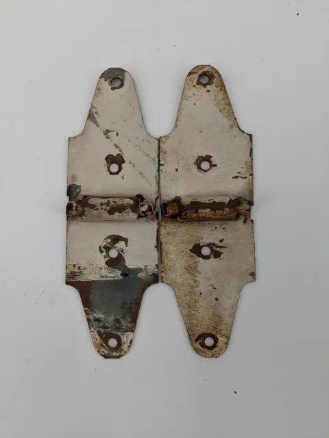 Vintage Rustic Pair Of Cabinet Door Hinges White Color Patina