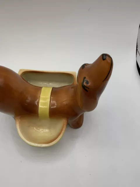 Vtg 50's Pottery Art Dog Dachshund Ring Pipe Wallet Tobacco Holder Caddie 2