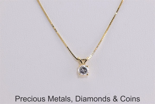 14k Yellow Gold 8mm x 4.5mm Cubic Zirconia Solitaire Pendant 17" Chain