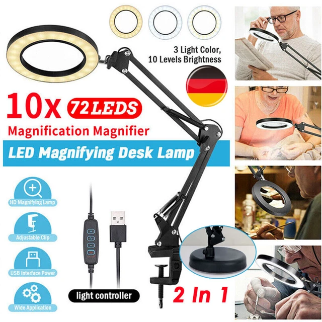 72 LED lente d'ingrandimento 10 diottrie luce da lavoro lampada d'ingrandimento lente d'ingrandimento con clip, base