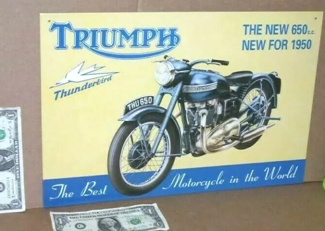 TRIUMPH - 650 Motor -- OLD SIGN Date'93 - SHOWS DETAIL of 1950 Bike / Motorcycle