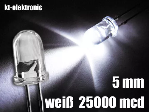 10 Stück LED 5mm weiß ultrahell 25000mcd