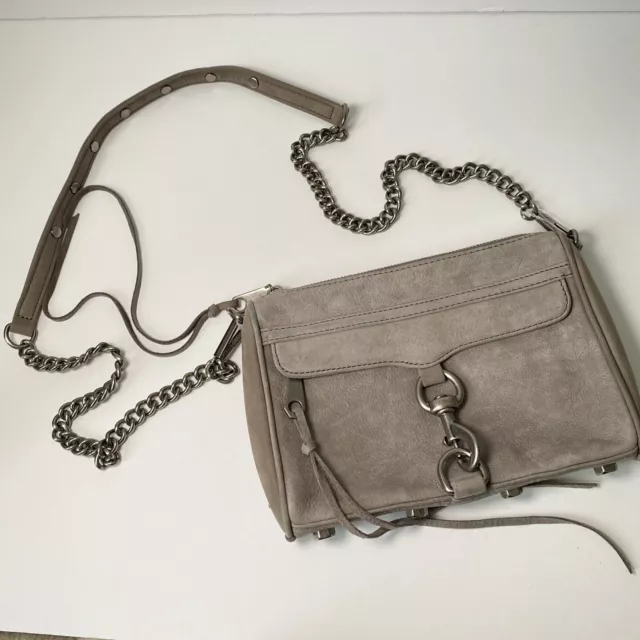 Rebecca Minkoff Mini Mac Light Gray Nubuck Leather Cross Body Bag