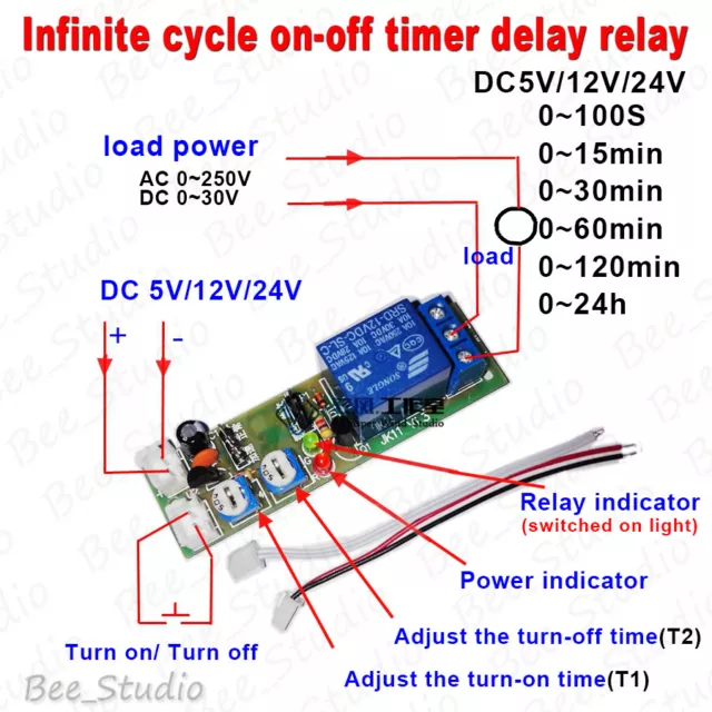 Timer timer ritardo ciclo infinito 5 V 12 V 24 V relè spegnere modulo loop interruttore