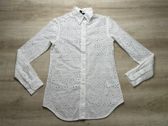 NWOT Polo Ralph Lauren Womens Top White XXS Eyelet Floral Sheer Button Up