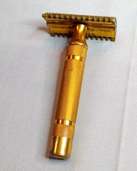 1930s Gillette Gold Plated Open Comb Safety Razor VG+