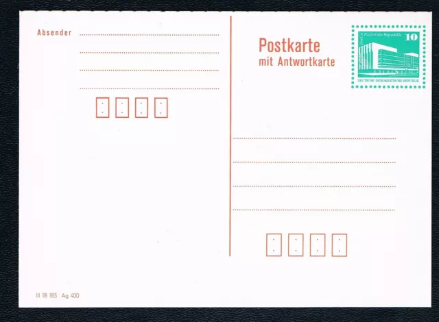 DDR Postkarte Palast der Republik 10 ** grün mit Antwortkarte und Druckvermerk