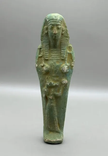 Beautiful Ancient Egyptian Glazed Faience Ushabti Shabti With Hieroglyphics