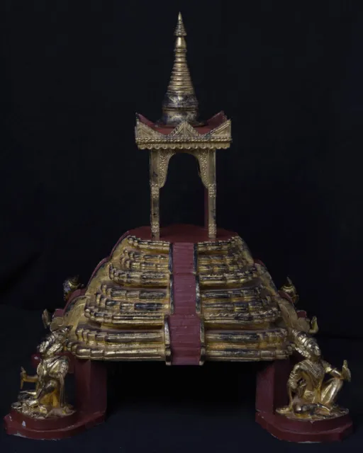 Late 20th Century, Antique Burmese Wooden Throne with Gilded Gold and Angels 8