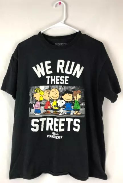 The Peanuts Gang Crew T-shirt We Run These Streets Size L Black Snoopy Charlie