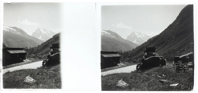 Vue de Montagne c1950 Photo Stereo Amateur Plaque de verre Vintage V36L25n1  