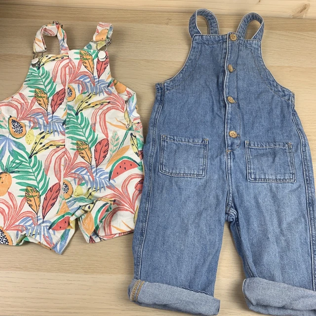 Primark Tropical Dungaree Shorts Denim Holiday 9-12 Girls Toddler Bundle Joblot