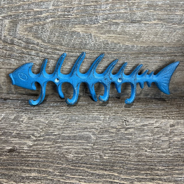 Cast Iron Fish Bones Wall Hook Key Hat Coat Rack Holder Skeleton Nautical Decor