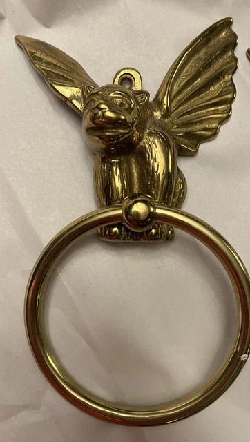 Vintage Brass Winged Gargoyle Door Knocker Towel holder Curtain Hardware Gothic