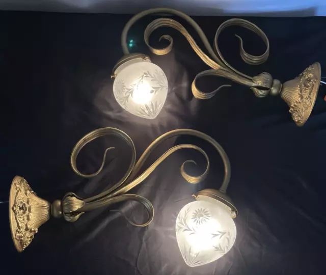 REWIRED Pair 2 Antique Wall Sconces Art Nouveau Deco Crafts Victorian Cut Glass