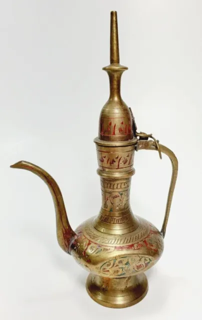 Vintage Brass Teapot Genie Lamp Pitcher Made in India Tall Ornate Boho Etched 7"