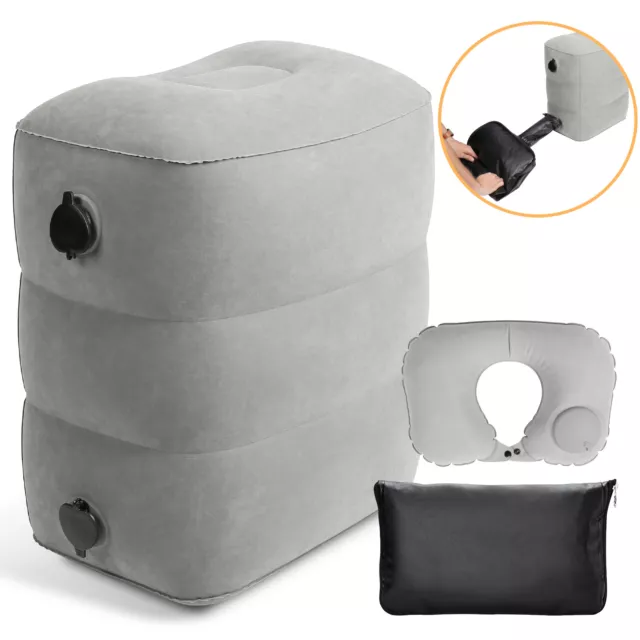 Inflatable Travel Foot Rest Pillow with U-Shaped Pillow, Pump and Storage Bag