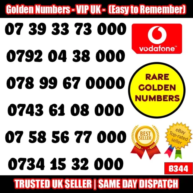 Golden Numbers VIP UK SIM - Easy to Remember & Memorise Numbers LOT - B344