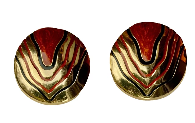 Boucles D'oreilles Vintage Orena Paris - Cygne Stylisé En émail Doré Années 80