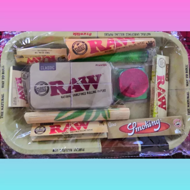 Raw Rolling Tray Kit Gift Set Raw Organic ,tin,tips , Grinder, UK STOCK #free 🚚