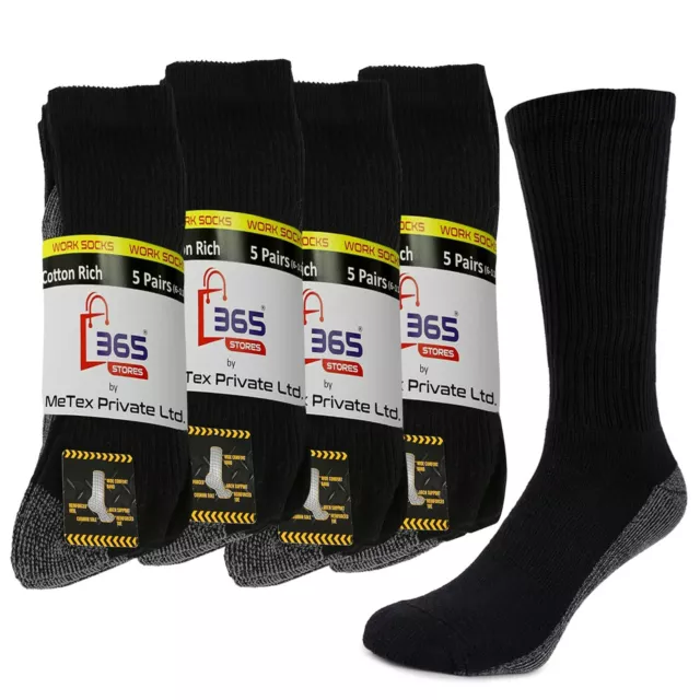 5-20Pairs BIG FOOT Mens Heavy duty Work Black/White Socks Cotton Rich Size 11-14