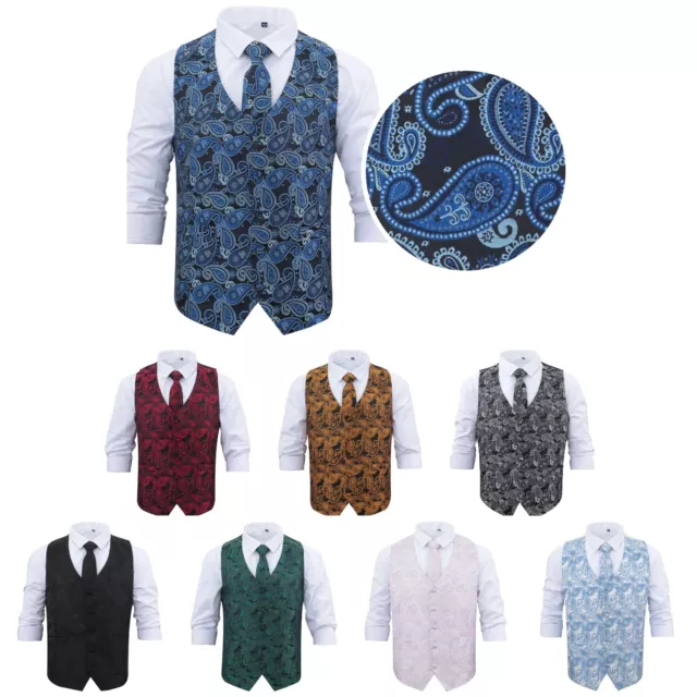 Mens Woven Paisley Bohemian Formal Wedding Tuxedo Waistcoat & Tie Set by DQT