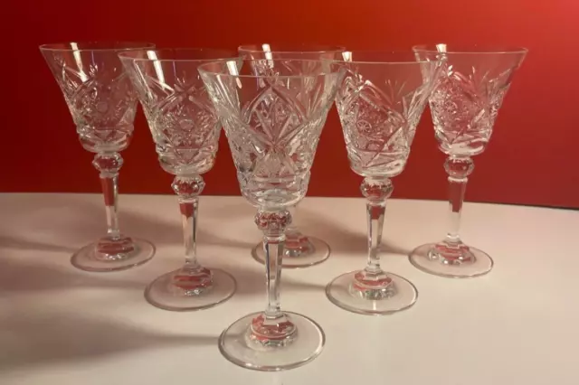 Crystal Wine Glasses with Star pattern  Set of 6, Vintage, Glassware, Drinkware