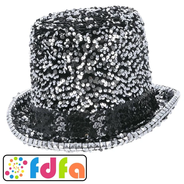 Fever Deluxe Felt and Sequin Top Hat Silver Adult main image 1
