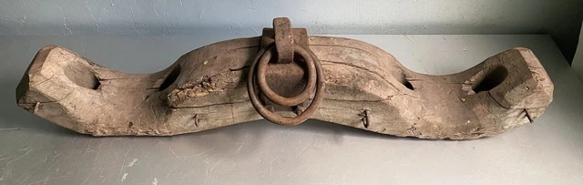 Vintage Early 1800’s Large Heavy Hand Carved Wood Iron Oxen Yoke