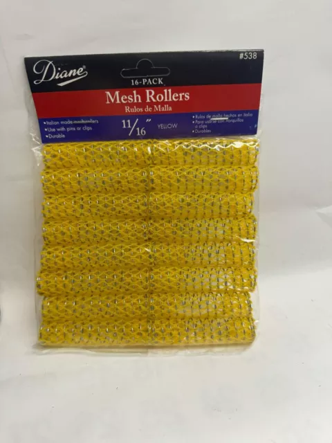 Diane Vintage Hair Mesh Rollers, 11/16" Yellow- 16 Pack