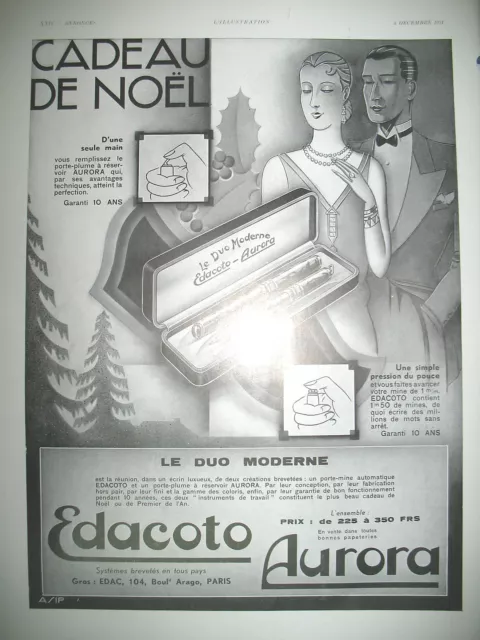 Publicite De Presse Edacoto Stylo Plume Porte Mine Cadeau De Noël French Ad 1931