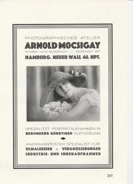 Arnold Mocsigay Photographisches Atelier Hamburg Reklame von 1926