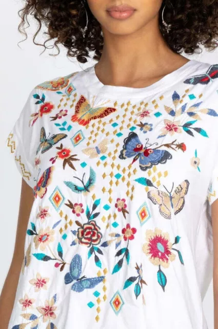 NWT!! Johnny Was Mariposa  Relaxed Tee White Sz L  J10122-3