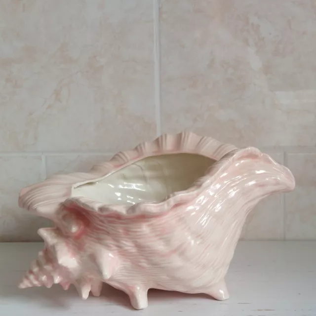 Atlantic Mold Seashell Conch Planter Vase Plant Pot Pink Ceramic Glazed Vintage