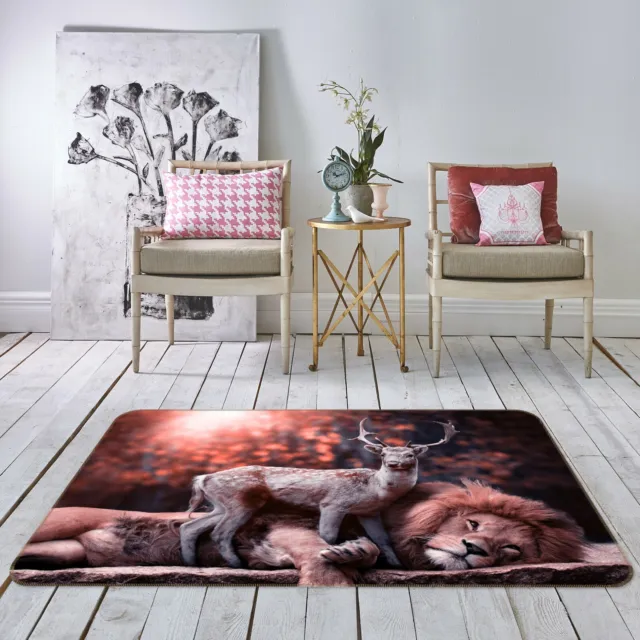 3D Red Lion Deer C104 Animal Non Slip Rug Mat Round Elegant Carpet Zoe