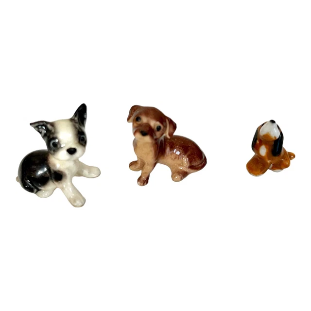 Vintage Tiny Porcelain Dog Boston Black White Terrier Hound Hagen-Renaker Lot 3