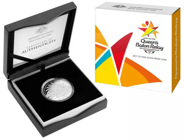 2017 Gold Coast Commonwealth Games Silver $5.00 Proof Coin - Queen's Baton Relay