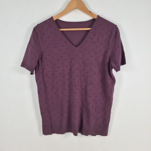 Jacqui E womens knit top size S purple short sleeve V-neck solid 021578