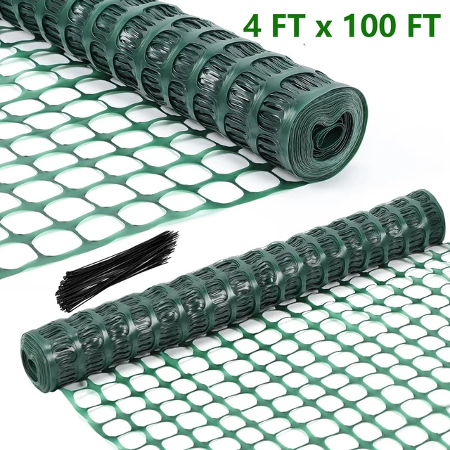 PLASTIC MESH FENCE w/100 Zip Ties Snow Fence Safety Garden Netting 4ft