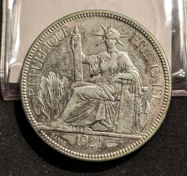 1921 - Republique Francaise Indo-chine Titre 0.900, XF, 90% French Silver Coin