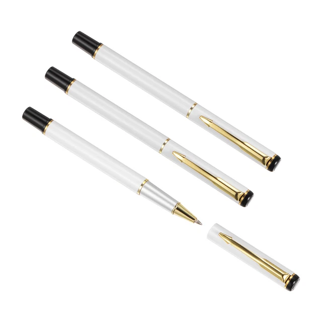 3Pcs Metal Ballpoint Pen Medium Point 1mm Black Ink Ball Pens White Gold