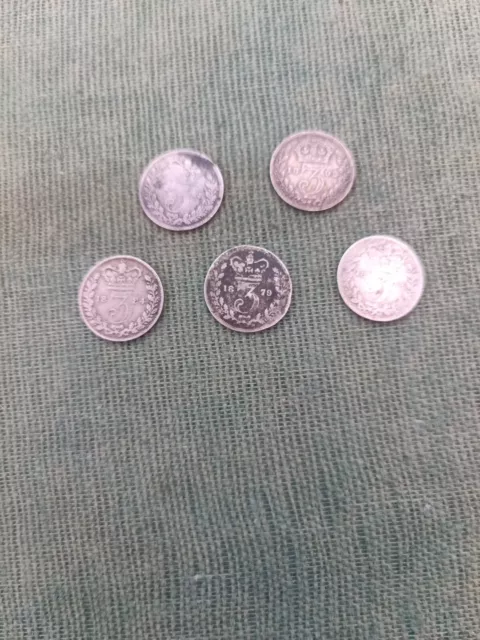 5 Victorian Threepence 3d Silver 1843 1878 1879 1884 1893 Jubilee Head