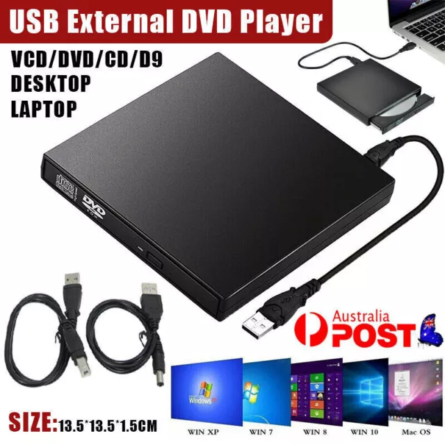 USB External CD RW DVD ROM Writer Burner Player Drive PC Laptop for Mac Windows