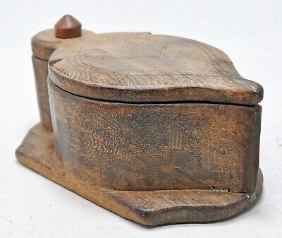Antique Wooden Kitchenware Salt Spice Box Original Old Hand Carved