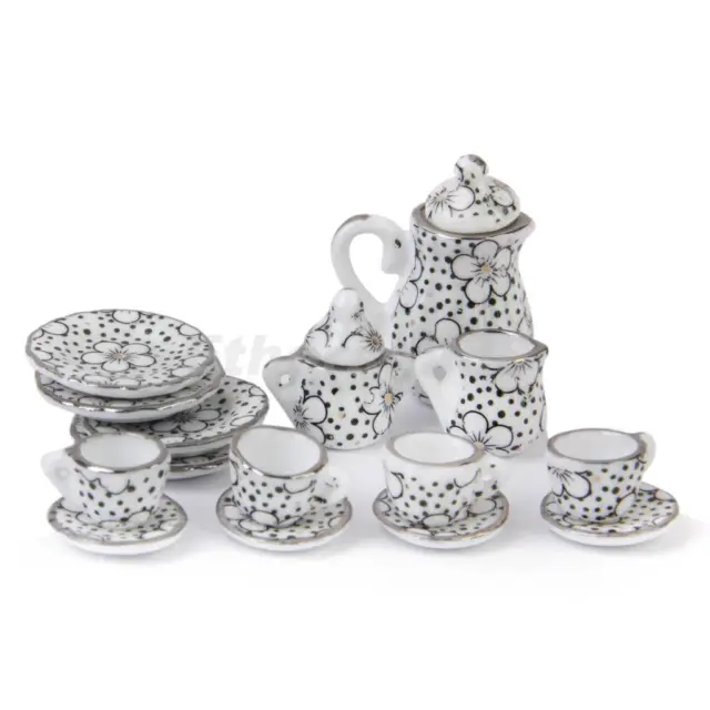1/12 Dolls House Miniature 15Pcs Dining Ware Daisy Porcelain Tea Coffee Set