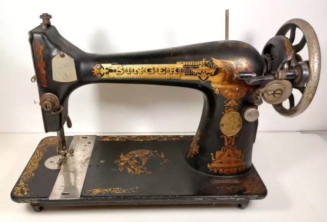 Antique 1910 Singer Portable Sewing Machine Egyptian Sphinx Gold G2879807 VTG