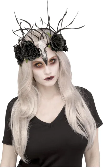 Fun World Zombie Mistress Raven Skull Floral Headpiece Adult Costume Accessory