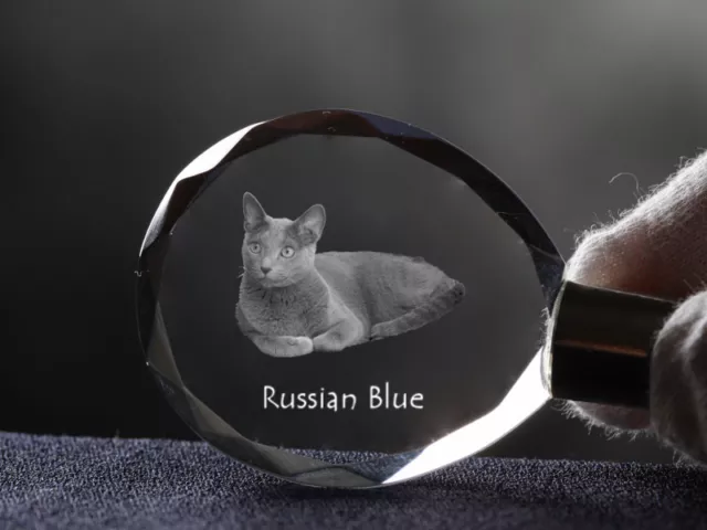 Russisch Blau, Katze Kristall rund Schlüsselbund, Crystal Animals DE
